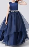 ピアノ発表会や結婚式にぴったりのネイビーカラーの女の子用キッズドレス。シンプルで美しいシルエットが魅力のAngel's Closetの子供ドレス レンタル商品（【レンタル】リボンビーズ刺繍＆フェミニンオーガンジーロング子供ドレス(YP155)ネイビー）｜画像14
