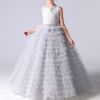 ピアノ発表会や結婚式にぴったりのカラーの女の子用キッズドレス。シンプルで美しいシルエットが魅力のAngel's Closetの子供ドレス レンタル商品（【レンタル】ボタニカルレース＆ラインストーンベルトティアードチュール子供ドレス(YP156)セージ）｜画像13