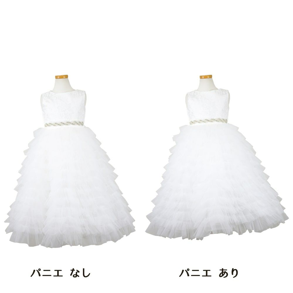 ピアノ発表会や結婚式にぴったりのホワイトカラーの女の子用キッズドレス。シンプルで美しいシルエットが魅力のAngel's Closetの子供ドレス レンタル商品（【レンタル】ボタニカルレース＆ラインストーンベルトティアードチュール子供ドレス(YP156)ホワイト）｜画像7