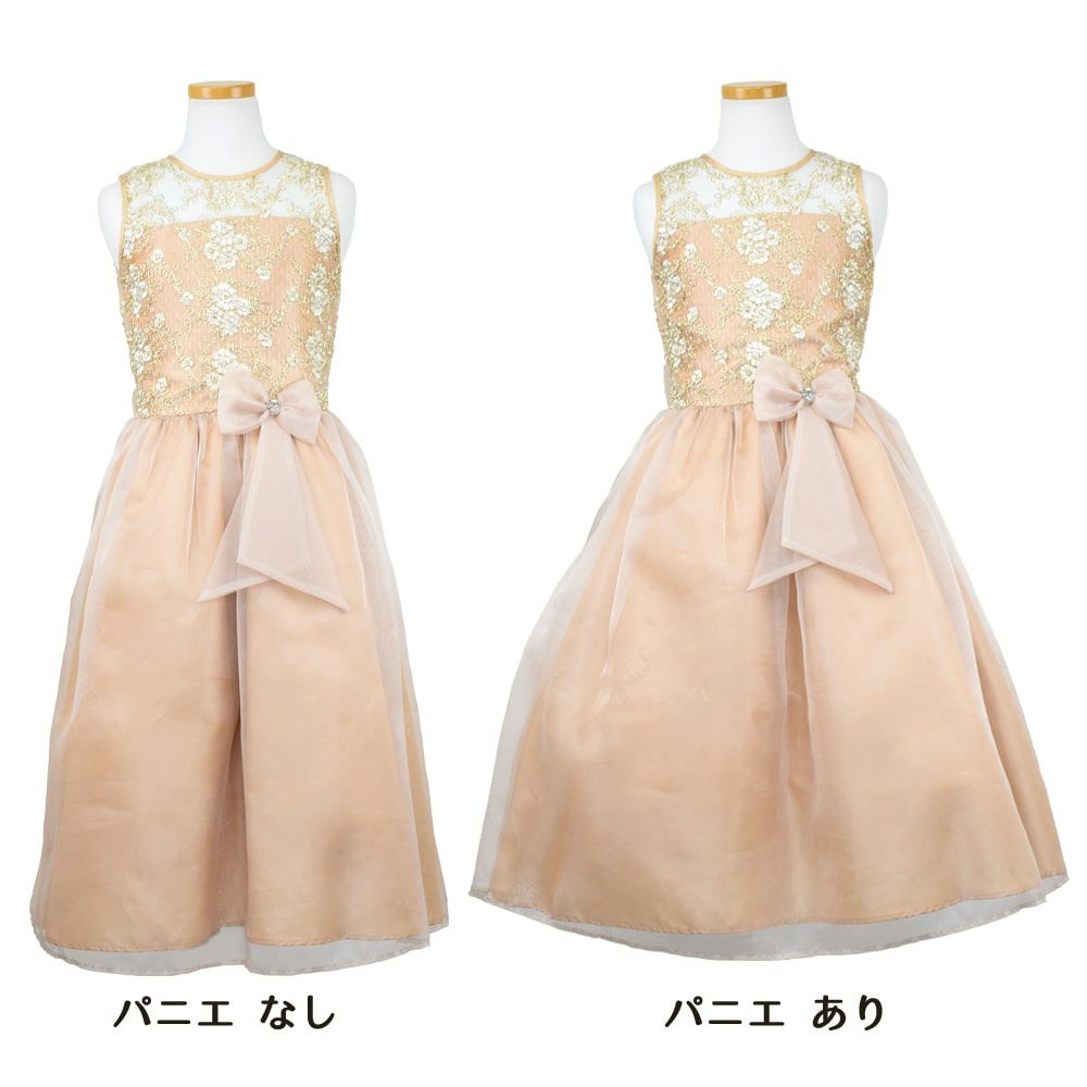 ピアノ発表会や結婚式にぴったりのカラーの女の子用キッズドレス。シンプルで美しいシルエットが魅力のAngel's Closetの子供ドレス レンタル商品（【レンタル】レース＆メタル刺繍オーガンジー子供ドレス（リボンコサージュ付）(CC2461)シャンパン）｜画像6