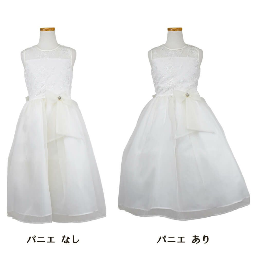 ピアノ発表会や結婚式にぴったりのカラーの女の子用キッズドレス。シンプルで美しいシルエットが魅力のAngel's Closetの子供ドレス レンタル商品（【レンタル】レース＆メタル刺繍オーガンジー子供ドレス（リボンコサージュ付）(CC2461)アイボリー）｜画像6