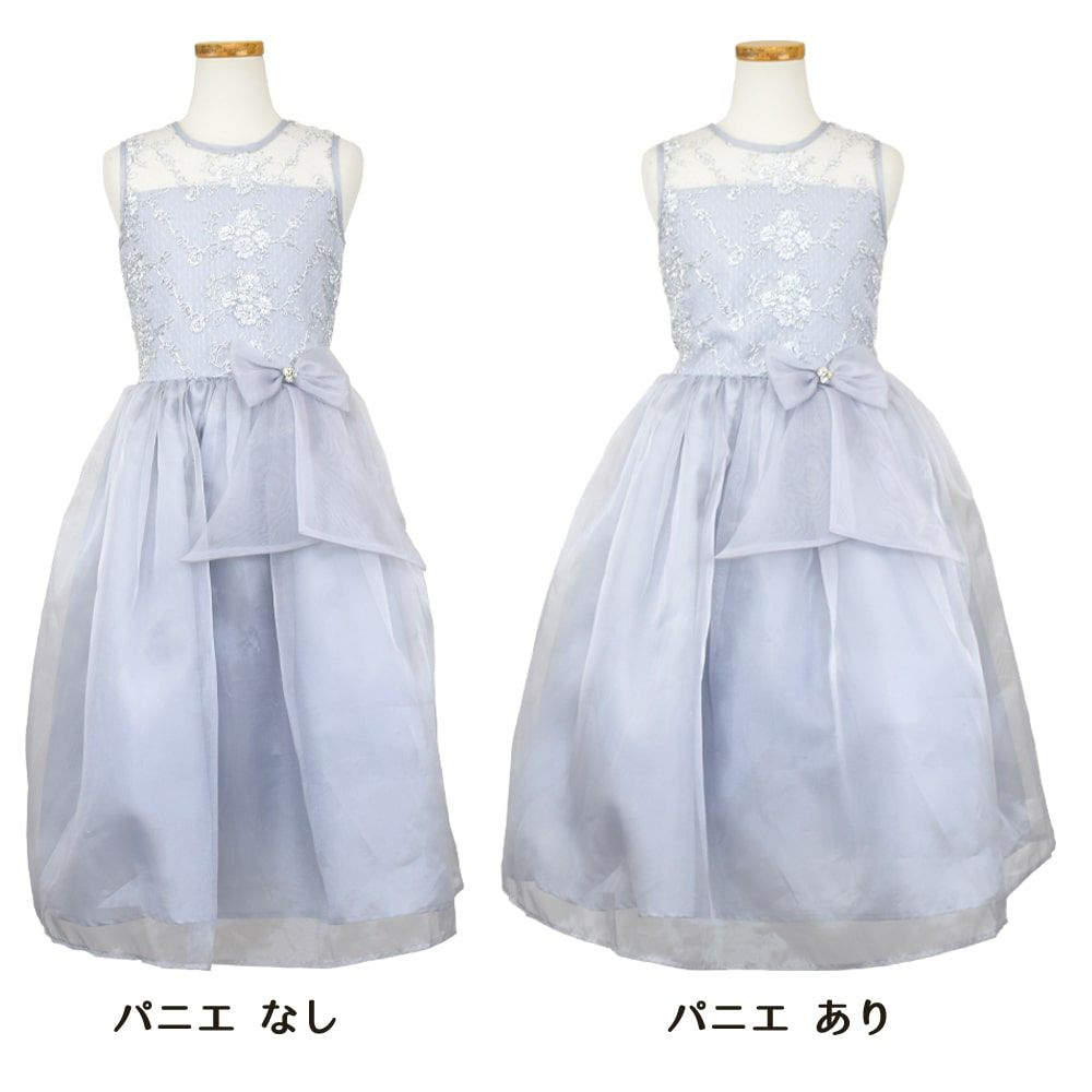 ピアノ発表会や結婚式にぴったりのカラーの女の子用キッズドレス。シンプルで美しいシルエットが魅力のAngel's Closetの子供ドレス レンタル商品（【レンタル】レース＆メタル刺繍オーガンジー子供ドレス（リボンコサージュ付）(CC2461)シルバー）｜画像6