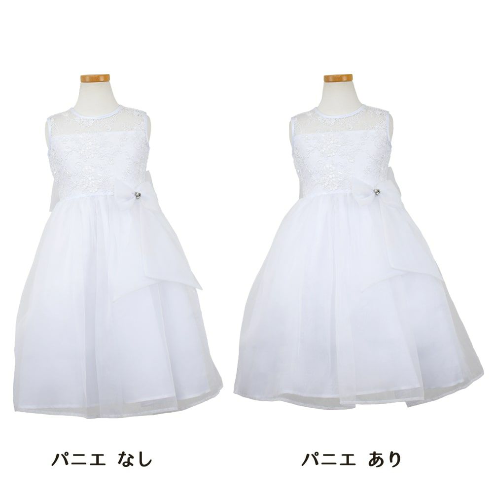 ピアノ発表会や結婚式にぴったりのホワイトカラーの女の子用キッズドレス。シンプルで美しいシルエットが魅力のAngel's Closetの子供ドレス レンタル商品（【レンタル】レース＆メタル刺繍オーガンジー子供ドレス（リボンコサージュ付）(CC2461)ホワイト）｜画像6