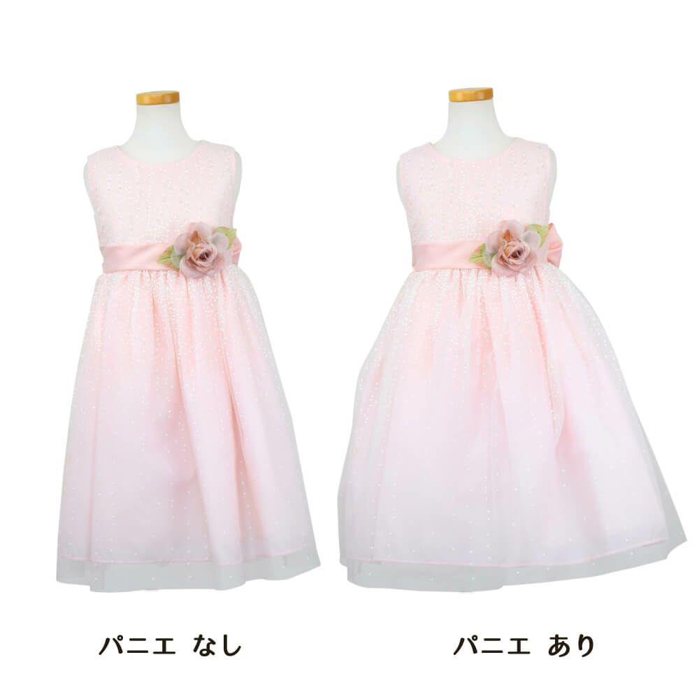ピアノ発表会や結婚式にぴったりのピンクカラーの女の子用キッズドレス。シンプルで美しいシルエットが魅力のAngel's Closetの子供ドレス レンタル商品（【レンタル】サテンリボン＆スターダストチュール子供ドレス(CK329)ブラッシュピンク）｜画像6