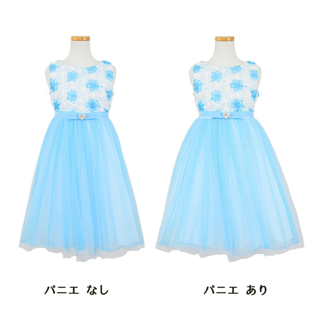 ピアノ発表会や結婚式にぴったりのカラーの女の子用キッズドレス。シンプルで美しいシルエットが魅力のAngel's Closetの子供ドレス レンタル商品（【レンタル】フローラルサテンリボン刺繍イリュージョン子供ドレス(KD365)アクア）｜画像6