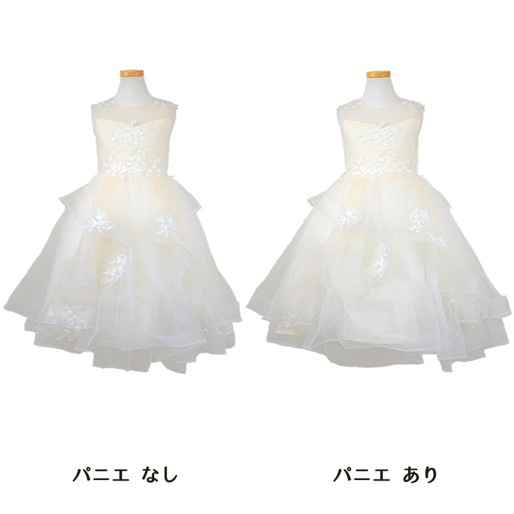 ピアノ発表会や結婚式にぴったりのホワイトカラーの女の子用キッズドレス。シンプルで美しいシルエットが魅力のAngel's Closetの子供ドレス レンタル商品（【レンタル】フラワー刺繍＆ウェーブチュールロング子供ドレス(YP135)オフホワイト）｜画像6