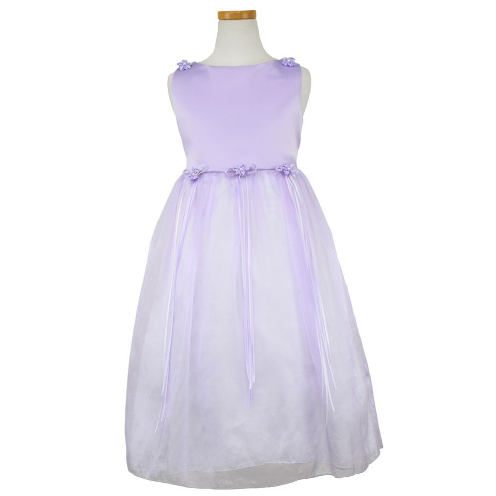ピアノ発表会や結婚式にぴったりのライラックカラーの女の子用キッズドレス。シンプルで美しいシルエットが魅力のAngel's Closetの子供ドレス レンタル商品（【レンタル】サテン＆シャイニーオーガンジー子供ドレスサニー(KD149)ライラック）｜画像2