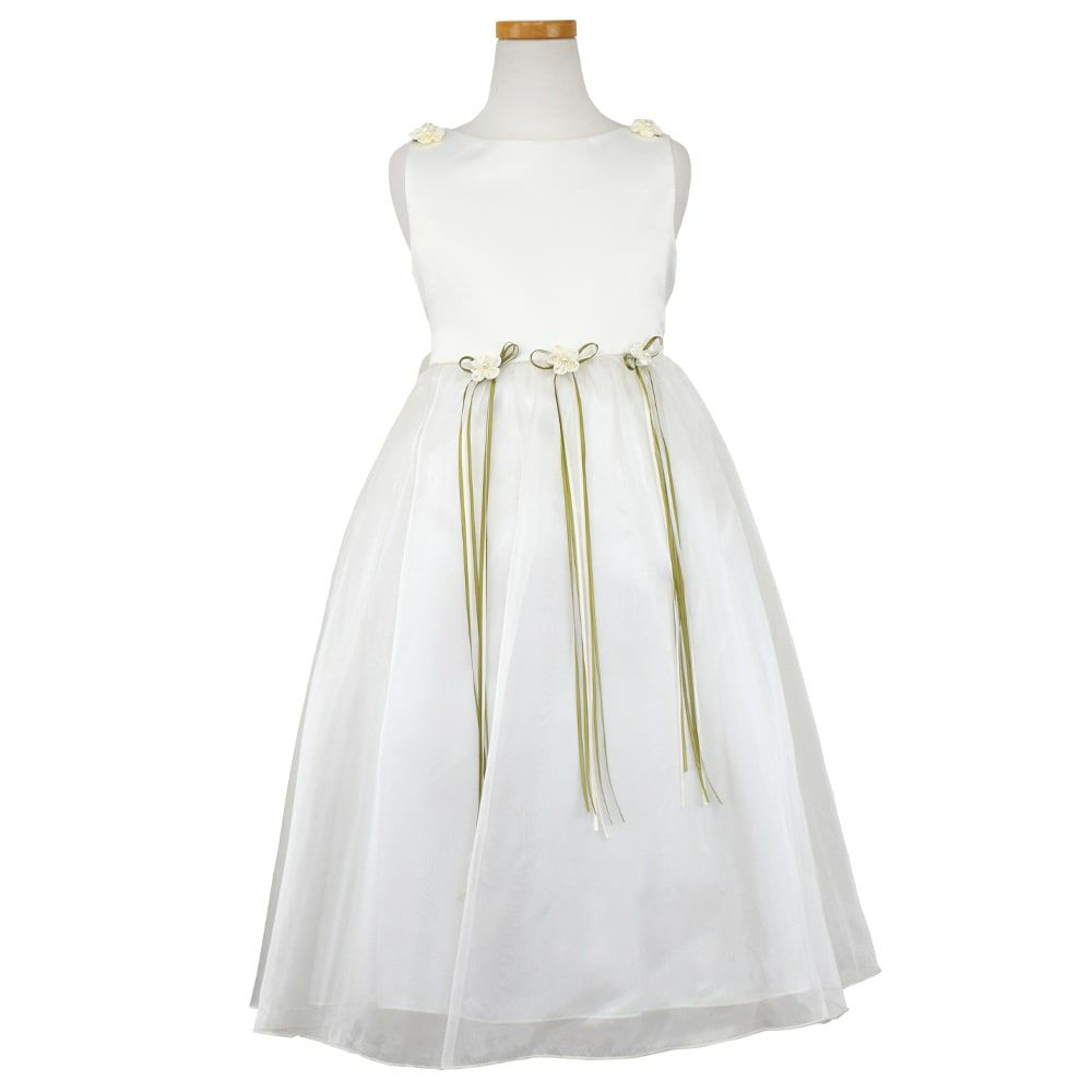 ピアノ発表会や結婚式にぴったりのホワイトカラーの女の子用キッズドレス。シンプルで美しいシルエットが魅力のAngel's Closetの子供ドレス レンタル商品（【レンタル】サテン＆シャイニーオーガンジー子供ドレスサニー(KD149)オフホワイト）｜画像2