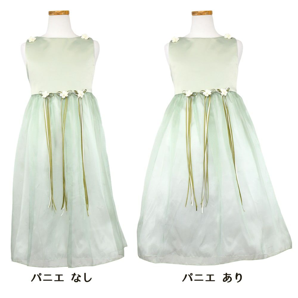 ピアノ発表会や結婚式にぴったりのカラーの女の子用キッズドレス。シンプルで美しいシルエットが魅力のAngel's Closetの子供ドレス レンタル商品（【レンタル】サテン＆シャイニーオーガンジー子供ドレスサニー(KD149)セージ）｜画像6