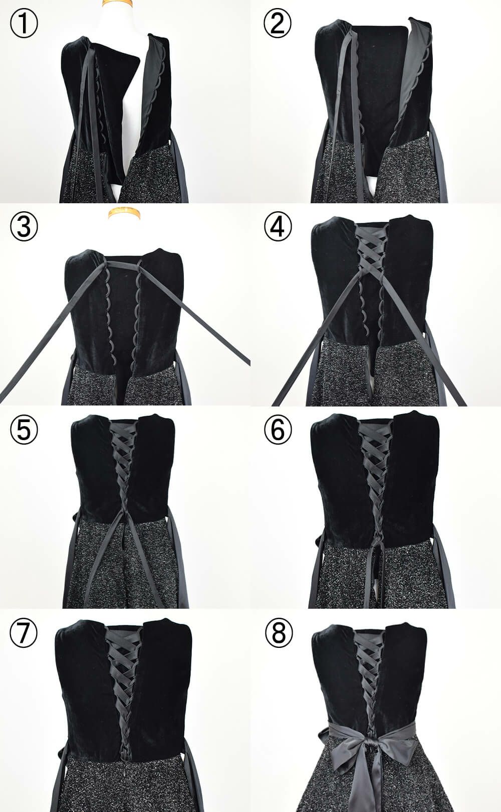 ピアノ発表会や結婚式にぴったりのブラックカラーの女の子用キッズドレス。シンプルで美しいシルエットが魅力のAngel's Closetの子供ドレス レンタル商品（【レンタル】ブラックベルベット＆煌めくＡラインロングドレス※コルセットバックリボン結び型(YP157B)ブラック）｜画像6