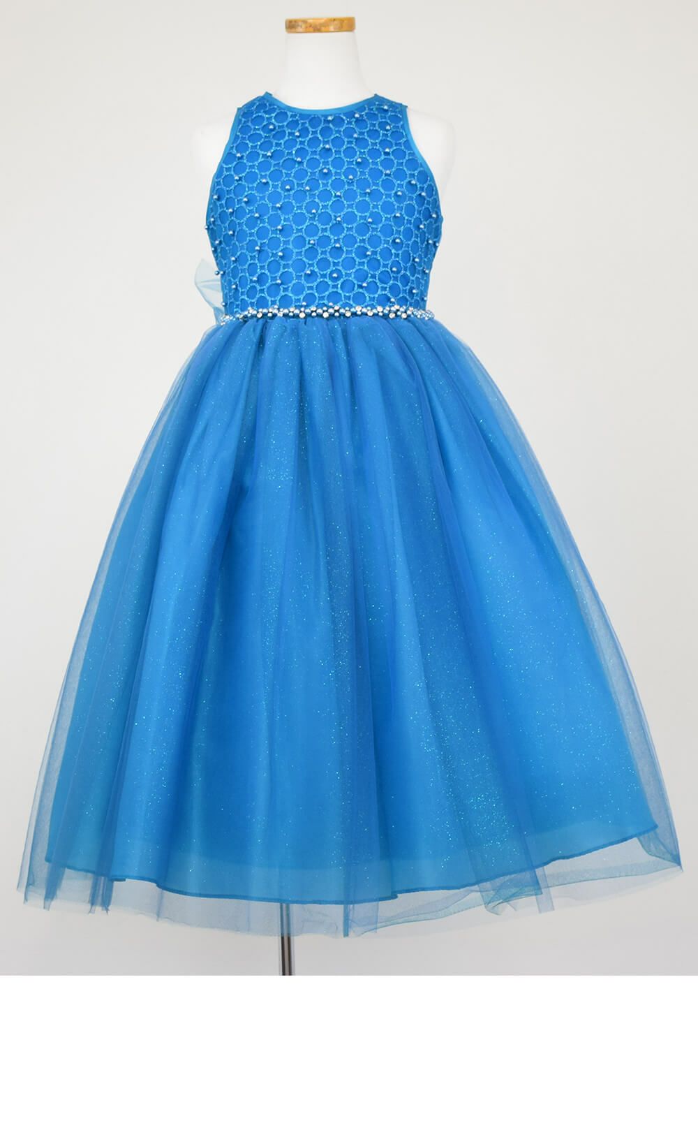ピアノ発表会や結婚式にぴったりのカラーの女の子用キッズドレス。シンプルで美しいシルエットが魅力のAngel's Closetの子供ドレス レンタル商品（【レンタル】グリッター％パールトップチュール子供ドレス(ccd800)ティールグリーン）｜画像3