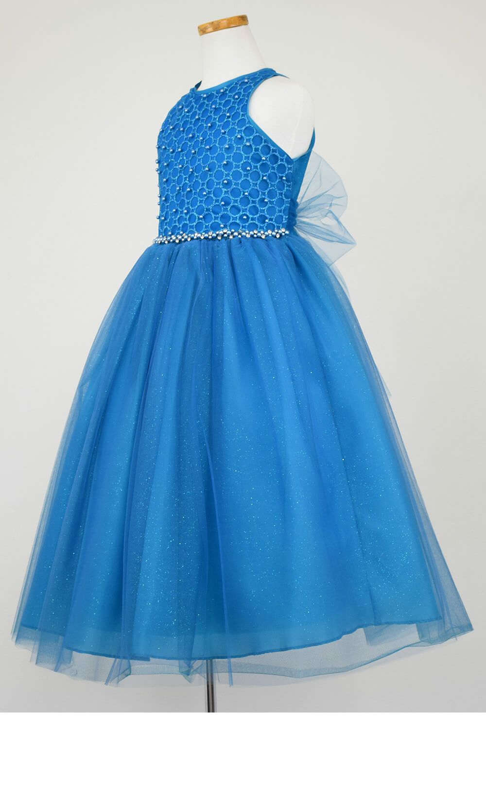 ピアノ発表会や結婚式にぴったりのカラーの女の子用キッズドレス。シンプルで美しいシルエットが魅力のAngel's Closetの子供ドレス レンタル商品（【レンタル】グリッター％パールトップチュール子供ドレス(ccd800)ティールグリーン）｜画像4