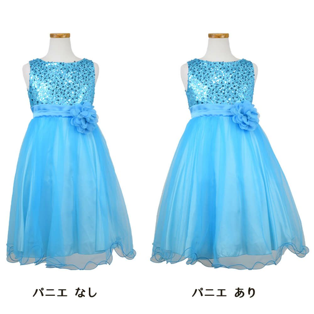 ピアノ発表会や結婚式にぴったりのカラーの女の子用キッズドレス。シンプルで美しいシルエットが魅力のAngel's Closetの子供ドレス レンタル商品（【レンタル】スパンコール＆チュール子供ドレス(kd305)アクア）｜画像6