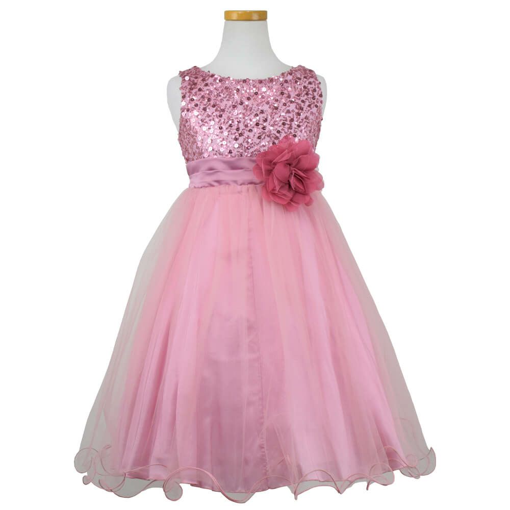 ピアノ発表会や結婚式にぴったりのカラーの女の子用キッズドレス。シンプルで美しいシルエットが魅力のAngel's Closetの子供ドレス レンタル商品（【レンタル】スパンコール＆チュール子供ドレス(kd305)ダスティローズ）｜画像2