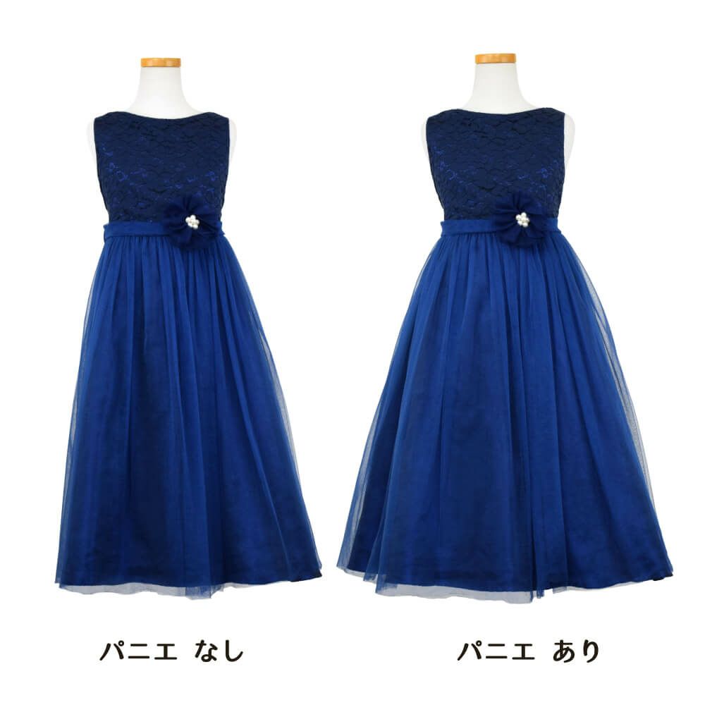 ピアノ発表会や結婚式にぴったりのネイビーカラーの女の子用キッズドレス。シンプルで美しいシルエットが魅力のAngel's Closetの子供ドレス レンタル商品（【レンタル】エレガントレース＆チュール子供ドレス(MBK346)ネイビー）｜画像6