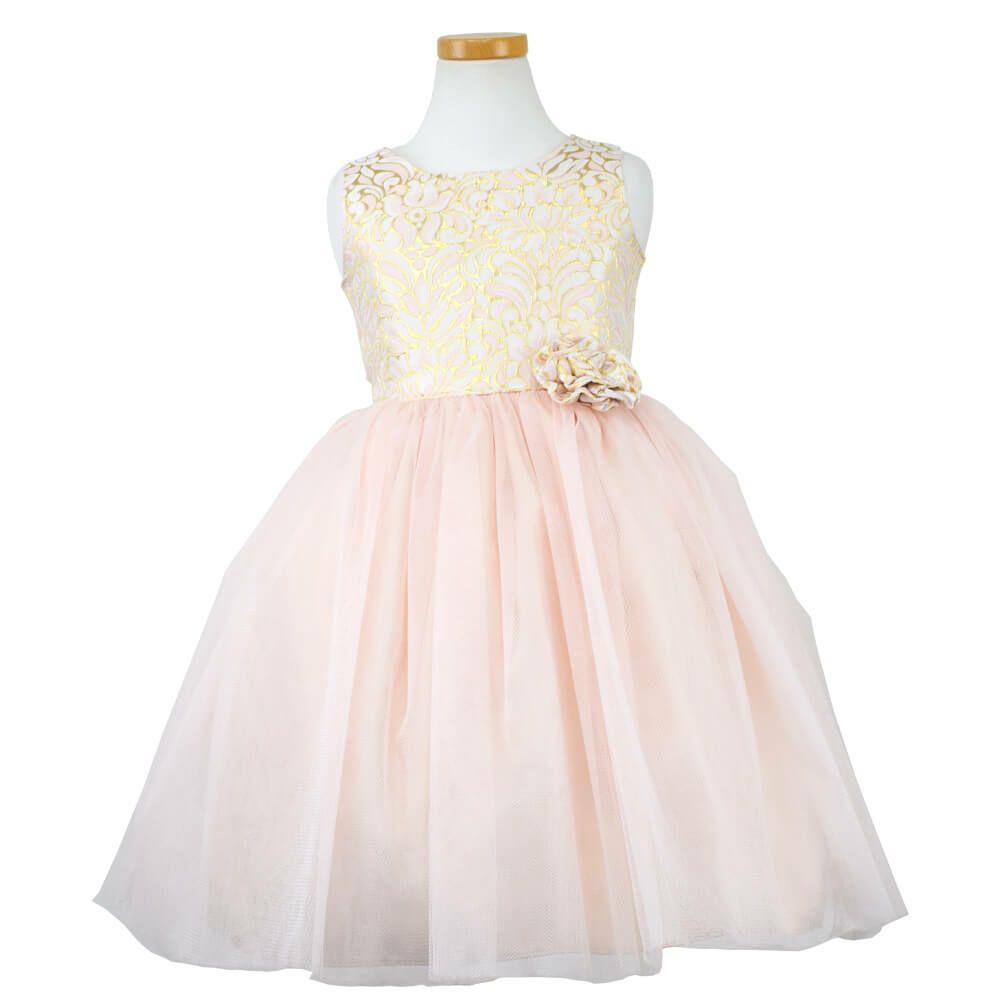 ピアノ発表会や結婚式にぴったりのピンクカラーの女の子用キッズドレス。シンプルで美しいシルエットが魅力のAngel's Closetの子供ドレス レンタル商品（【レンタル】オーネイトジャガード＆マルチトーンチュール子供ドレス(SK671)ブラッシュピンク）｜画像2