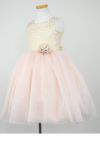 ピアノ発表会や結婚式にぴったりのピンクカラーの女の子用キッズドレス。シンプルで美しいシルエットが魅力のAngel's Closetの子供ドレス レンタル商品（【レンタル】オーネイトジャガード＆マルチトーンチュール子供ドレス(SK671)ブラッシュピンク）｜画像4