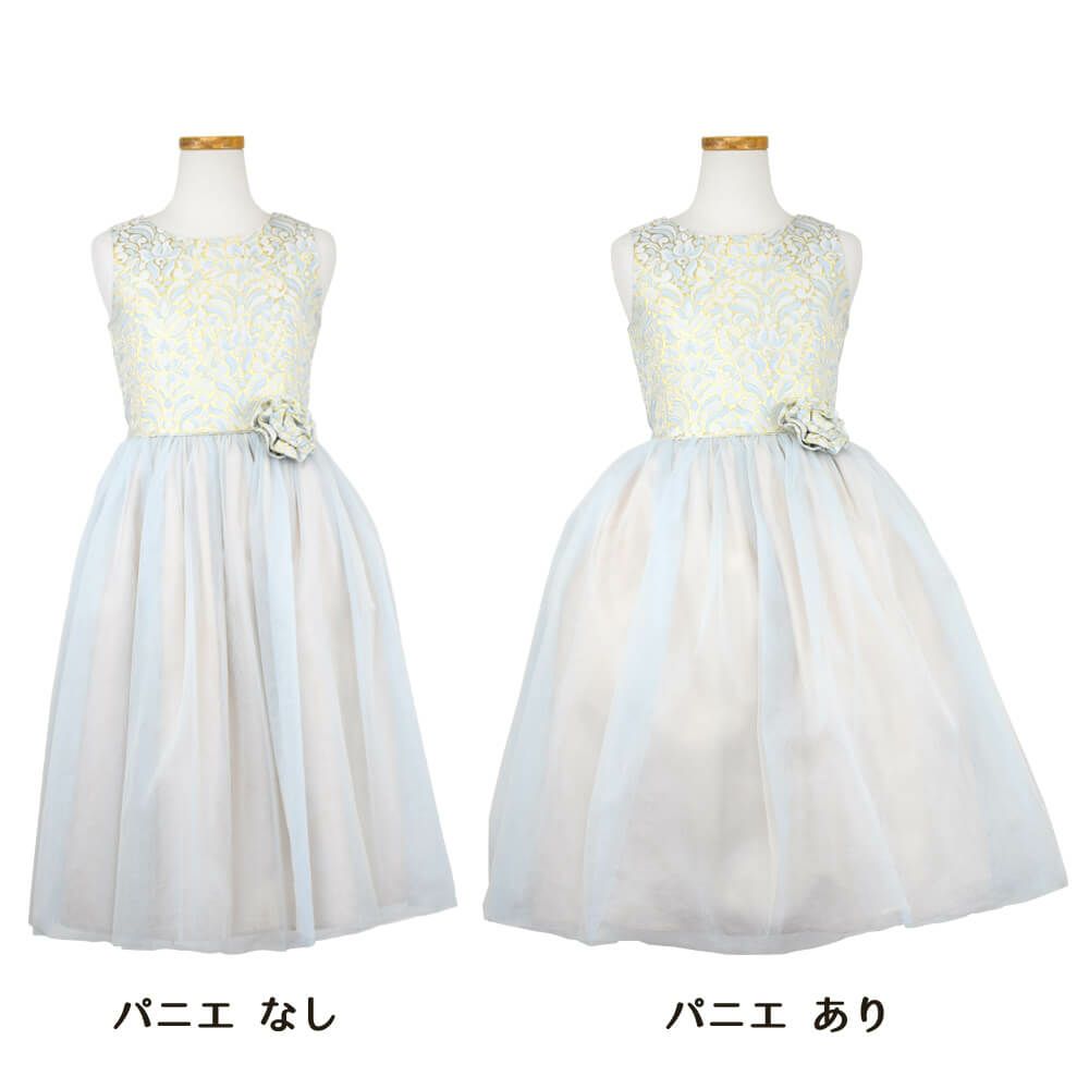 ピアノ発表会や結婚式にぴったりのブルーカラーの女の子用キッズドレス。シンプルで美しいシルエットが魅力のAngel's Closetの子供ドレス レンタル商品（【レンタル】オーネイトジャガード＆マルチトーンチュール子供ドレス(SK671)ブルー）｜画像6