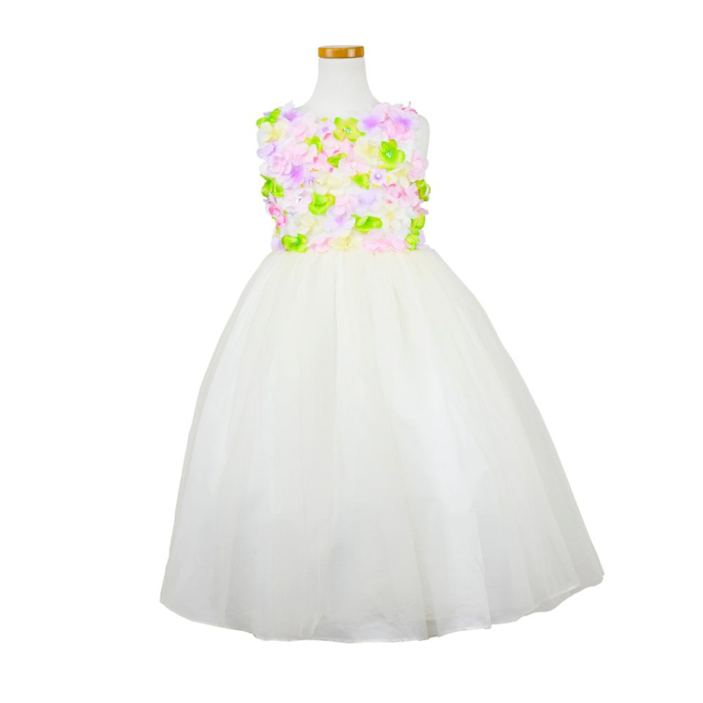 ピアノ発表会や結婚式にぴったりのカラーの女の子用キッズドレス。シンプルで美しいシルエットが魅力のAngel's Closetの子供ドレス レンタル商品（【レンタル】フラワーモチーフチュールリボン子供ドレス(CCD752)アイボリー）｜画像2