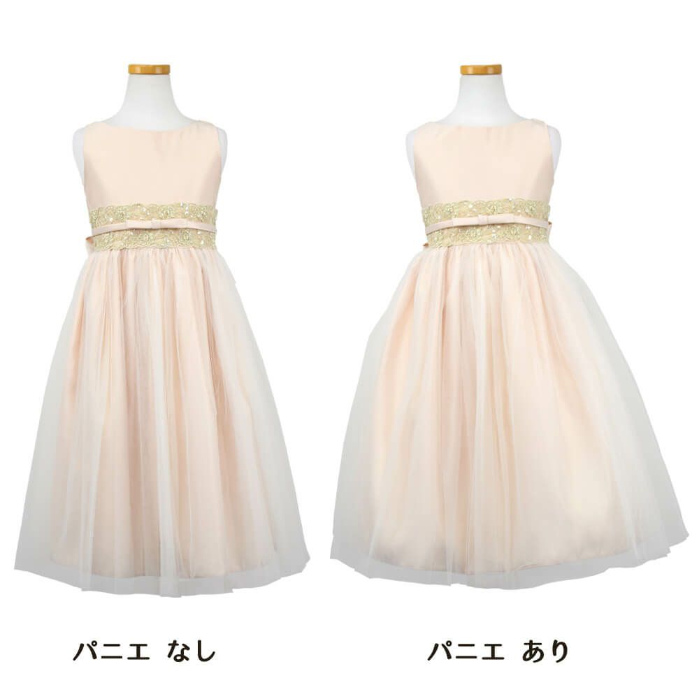 ピアノ発表会や結婚式にぴったりのカラーの女の子用キッズドレス。シンプルで美しいシルエットが魅力のAngel's Closetの子供ドレス レンタル商品（【レンタル】サテンwithメタリックレース子供ドレス(SK473)シャンパン）｜画像6