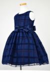 ピアノ発表会や結婚式にぴったりのネイビーカラーの女の子用キッズドレス。シンプルで美しいシルエットが魅力のAngel's Closetの子供ドレス レンタル商品（【レンタル】フロックドグリッター格子柄メッシュ＆サテン子供ドレス(SK714)ネイビー）｜画像4