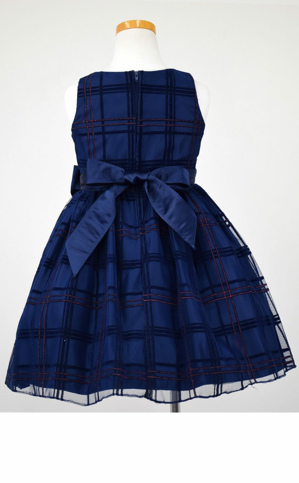 ピアノ発表会や結婚式にぴったりのネイビーカラーの女の子用キッズドレス。シンプルで美しいシルエットが魅力のAngel's Closetの子供ドレス レンタル商品（【レンタル】フロックドグリッター格子柄メッシュ＆サテン子供ドレス(SK714)ネイビー）｜画像5