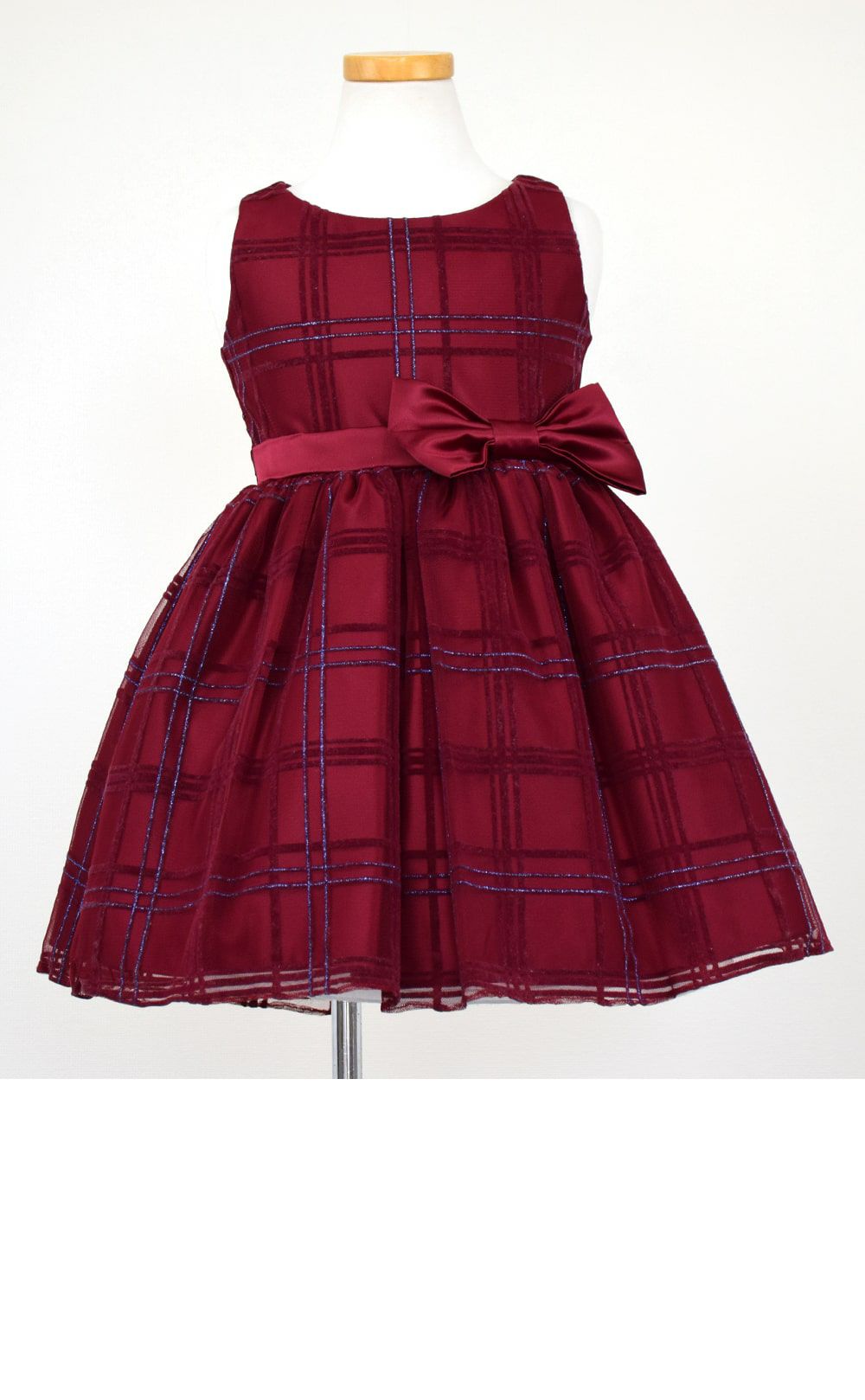 ピアノ発表会や結婚式にぴったりのカラーの女の子用キッズドレス。シンプルで美しいシルエットが魅力のAngel's Closetの子供ドレス レンタル商品（【レンタル】フロックドグリッター格子柄メッシュ＆サテン子供ドレス(SK714)バーガンディー）｜画像3