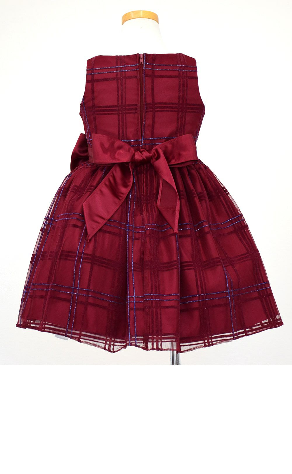 ピアノ発表会や結婚式にぴったりのカラーの女の子用キッズドレス。シンプルで美しいシルエットが魅力のAngel's Closetの子供ドレス レンタル商品（【レンタル】フロックドグリッター格子柄メッシュ＆サテン子供ドレス(SK714)バーガンディー）｜画像5