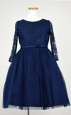 ピアノ発表会や結婚式にぴったりのネイビーカラーの女の子用キッズドレス。シンプルで美しいシルエットが魅力のAngel's Closetの子供ドレス レンタル商品（【レンタル】レーススリーブチュールスカート子供ドレス(SK599)ネイビー）｜画像3
