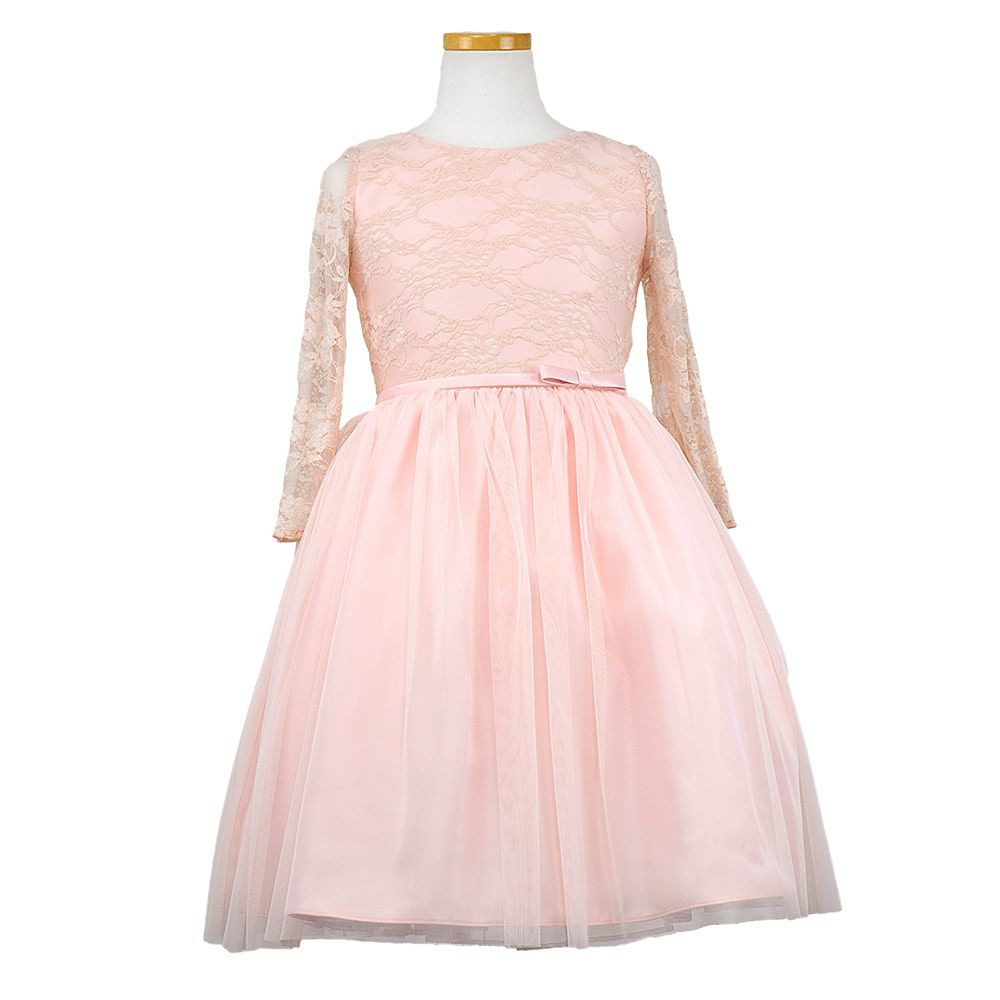 ピアノ発表会や結婚式にぴったりのピンクカラーの女の子用キッズドレス。シンプルで美しいシルエットが魅力のAngel's Closetの子供ドレス レンタル商品（【レンタル】レーススリーブチュールスカート子供ドレス(SK599)ピンク）｜画像2