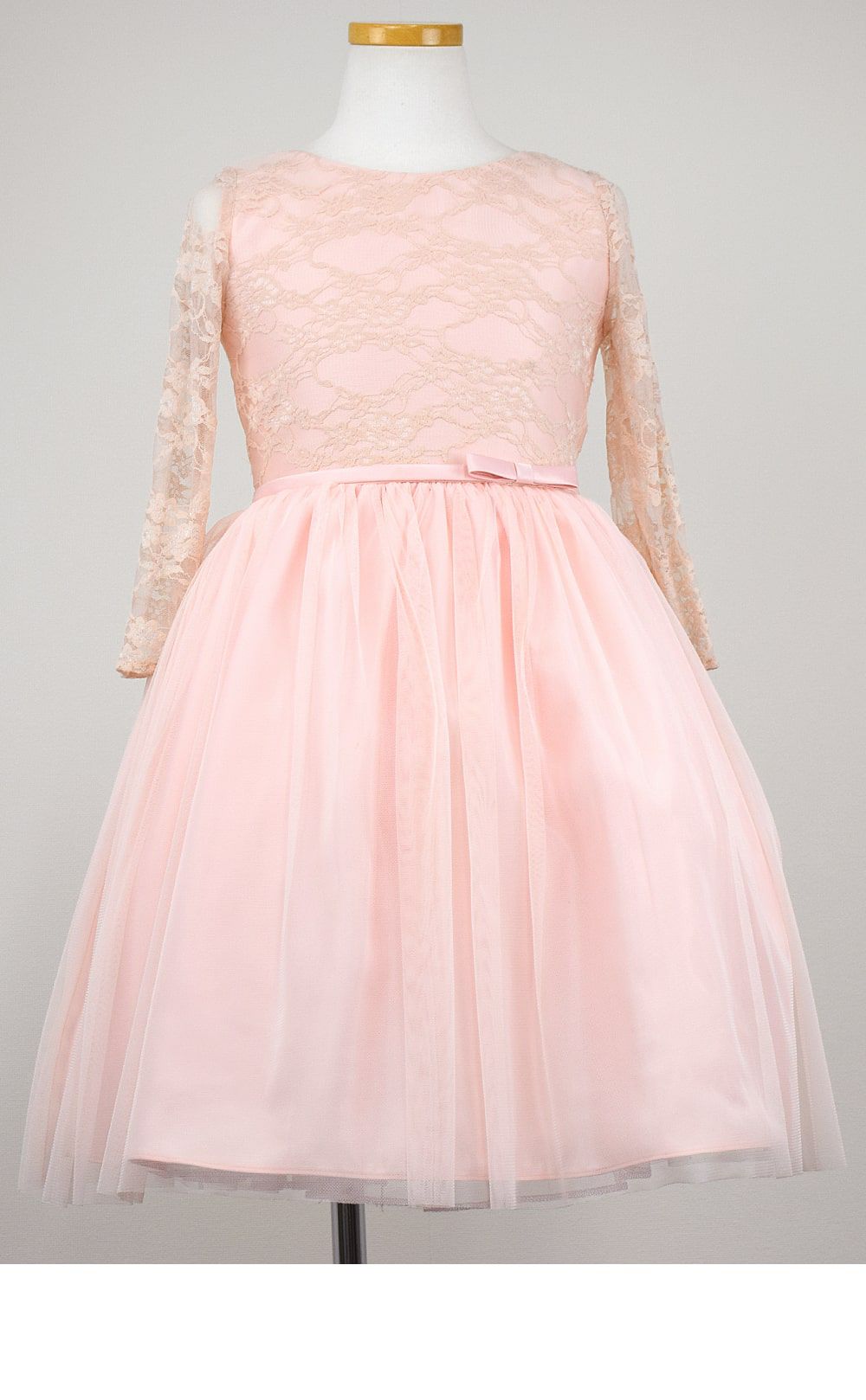 ピアノ発表会や結婚式にぴったりのピンクカラーの女の子用キッズドレス。シンプルで美しいシルエットが魅力のAngel's Closetの子供ドレス レンタル商品（【レンタル】レーススリーブチュールスカート子供ドレス(SK599)ピンク）｜画像3