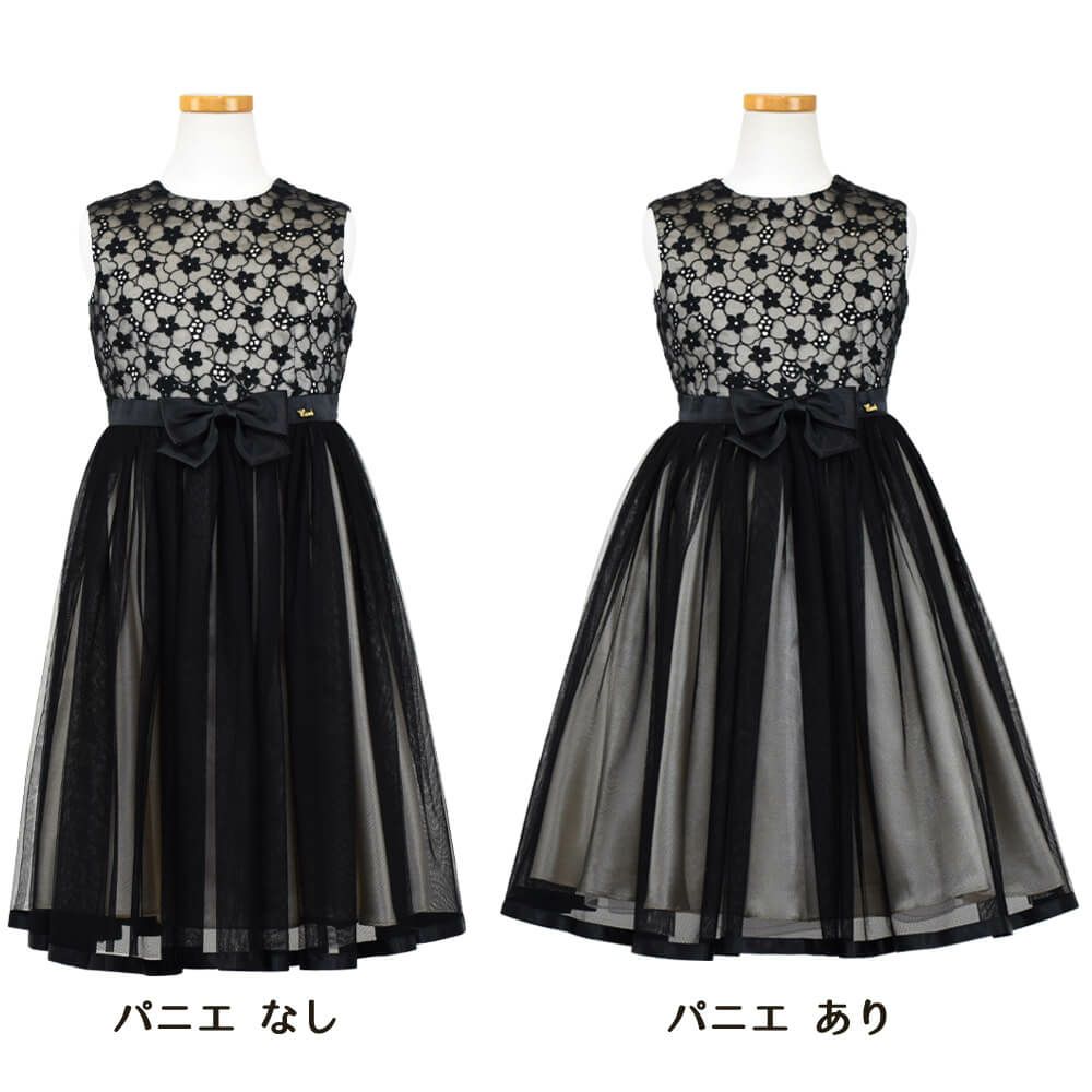 ピアノ発表会や結婚式にぴったりのブラックカラーの女の子用キッズドレス。シンプルで美しいシルエットが魅力のAngel's Closetの子供ドレス レンタル商品（【レンタル】花柄刺繍オーガンジー＆チュール子供ドレス【CHOPIN】(CAT182313)ブラック）｜画像6