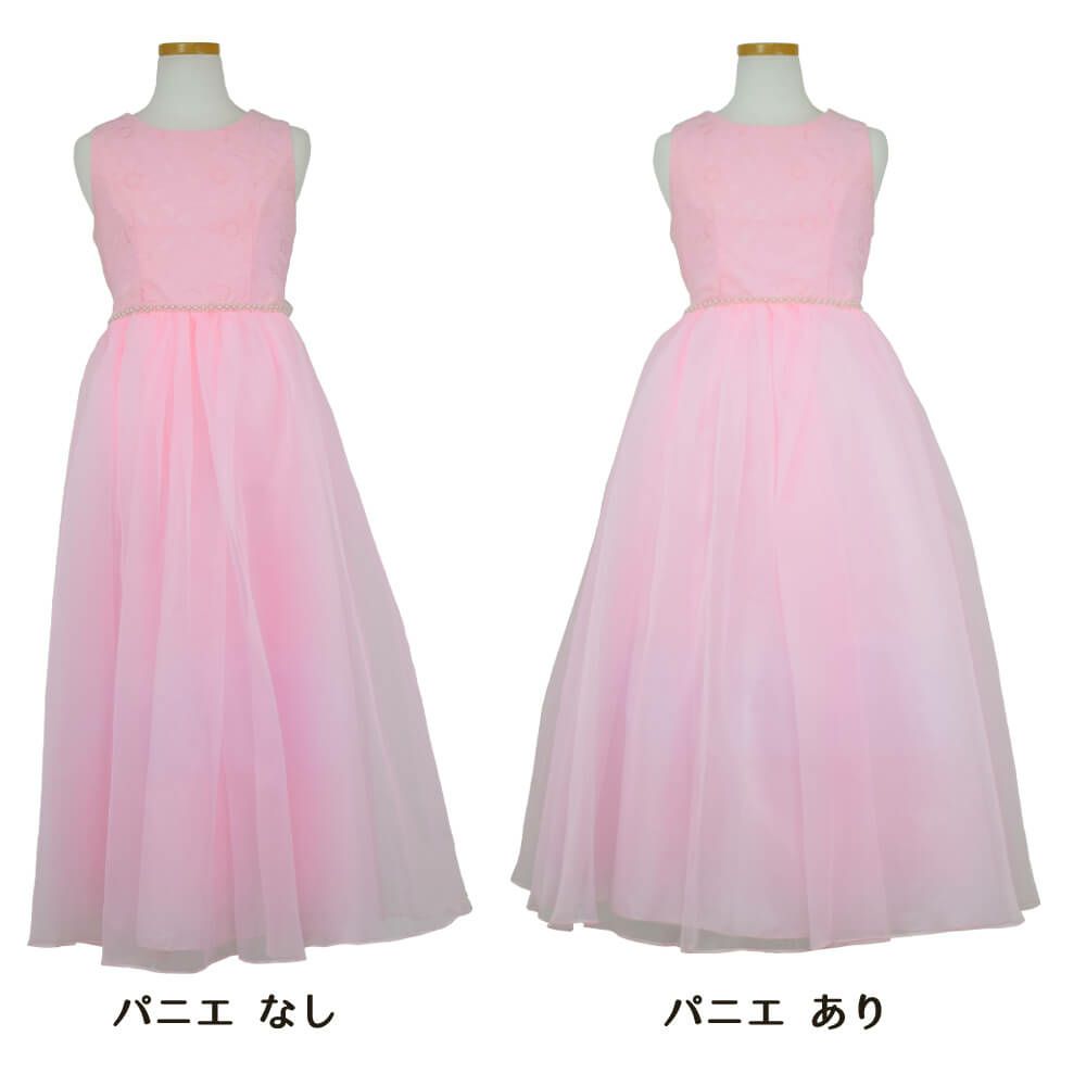 ピアノ発表会や結婚式にぴったりのピンクカラーの女の子用キッズドレス。シンプルで美しいシルエットが魅力のAngel's Closetの子供ドレス レンタル商品（【レンタル】エレガントフラワーパターンレース&オーガンジーロングドレス(JK3580)ピンク）｜画像6