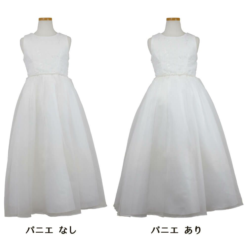 ピアノ発表会や結婚式にぴったりのカラーの女の子用キッズドレス。シンプルで美しいシルエットが魅力のAngel's Closetの子供ドレス レンタル商品（【レンタル】エレガントフラワーパターンレース&オーガンジーロングドレス(JK3580)アイボリー）｜画像6