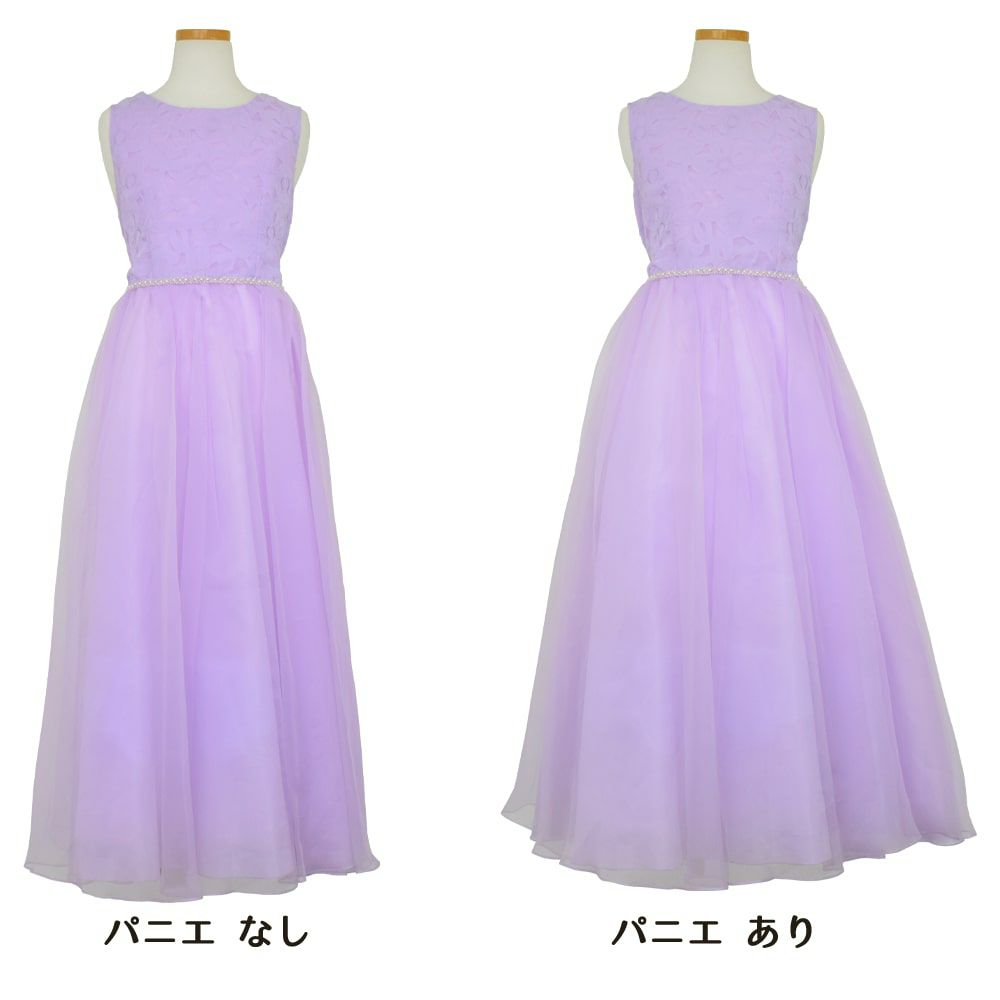 ピアノ発表会や結婚式にぴったりのカラーの女の子用キッズドレス。シンプルで美しいシルエットが魅力のAngel's Closetの子供ドレス レンタル商品（【レンタル】エレガントフラワーパターンレース&オーガンジーロングドレス(JK3580)ラベンダー）｜画像6
