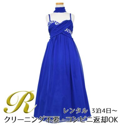 【レンタル】ジュエルストーン＆クリスクロスストラップシフォンドレス(JK3556)ロイヤルブルー
