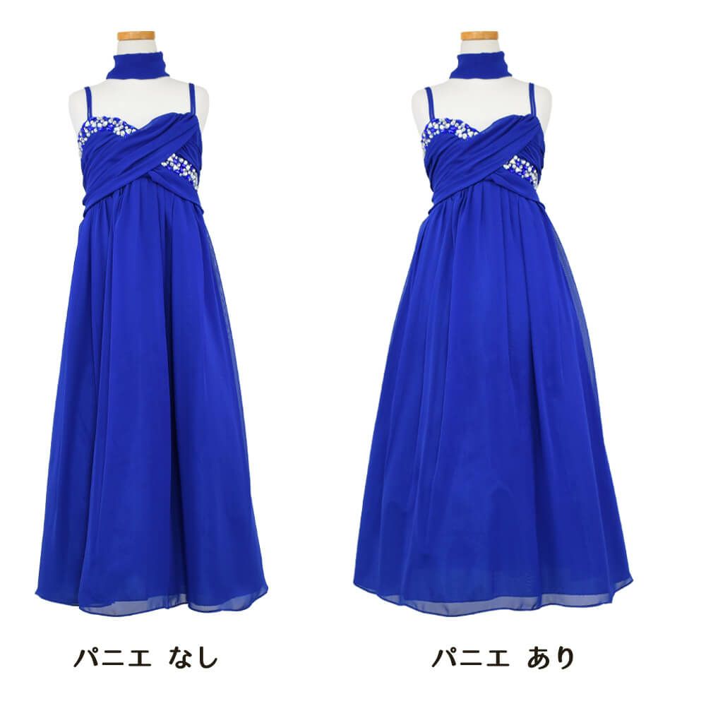ピアノ発表会や結婚式にぴったりのブルーカラーの女の子用キッズドレス。シンプルで美しいシルエットが魅力のAngel's Closetの子供ドレス レンタル商品（【レンタル】ジュエルストーン＆クリスクロスストラップシフォンドレス(JK3556)ロイヤルブルー）｜画像6