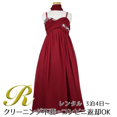 【レンタル】ジュエルストーン＆クリスクロスストラップシフォンドレス(JK3556)バーガンディー