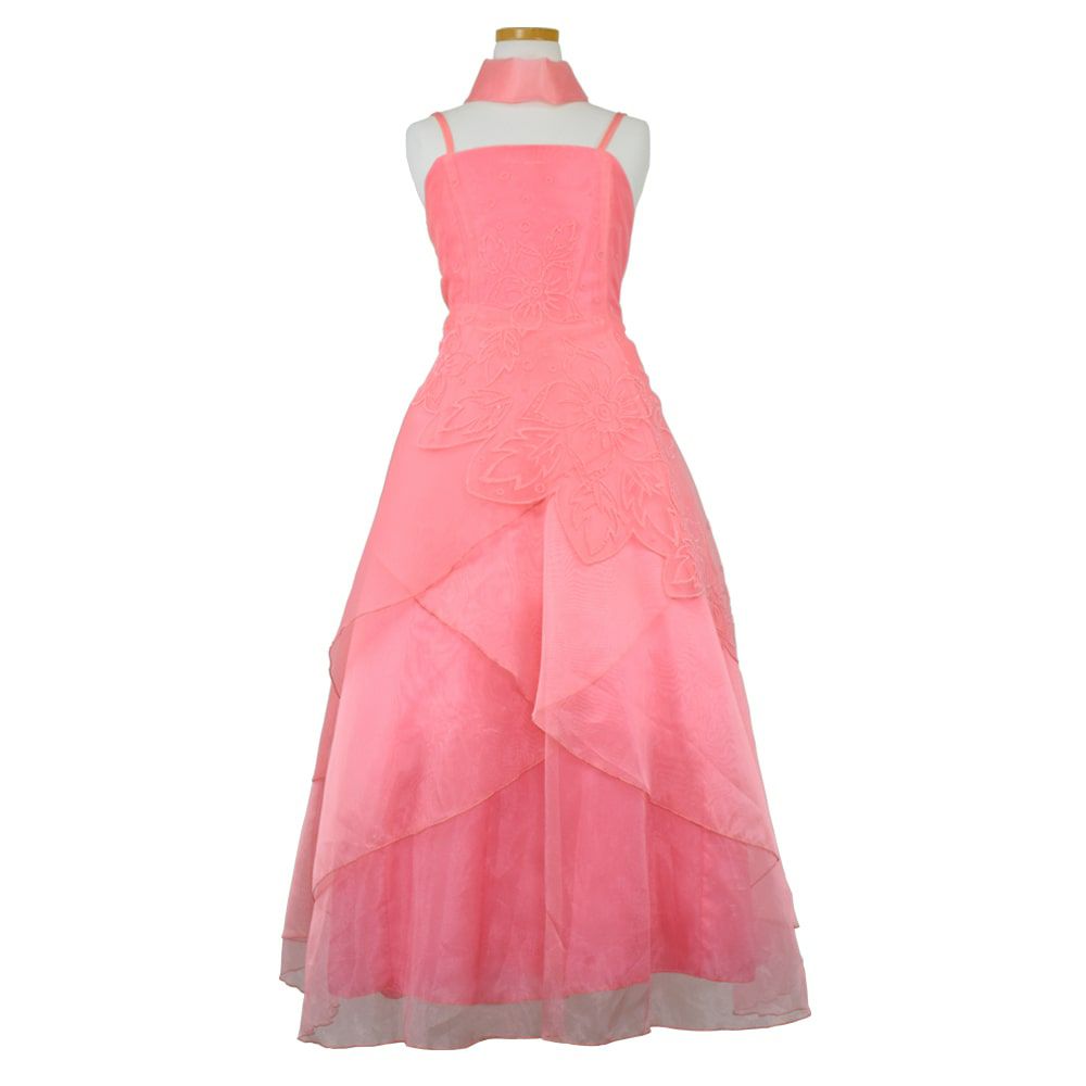 ピアノ発表会や結婚式にぴったりのカラーの女の子用キッズドレス。シンプルで美しいシルエットが魅力のAngel's Closetの子供ドレス レンタル商品（【レンタル】キャビアビーズ＆スパークルAラインオーガンジードレス(HC2007)コーラル）｜画像2