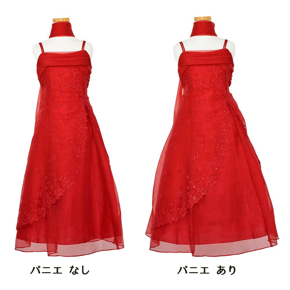 ピアノ発表会や結婚式にぴったりのカラーの女の子用キッズドレス。シンプルで美しいシルエットが魅力のAngel's Closetの子供ドレス レンタル商品（【レンタル】キャビアビーズ＆イリュージョンオーガンジーロングドレス(HC1215)レッド）｜画像6