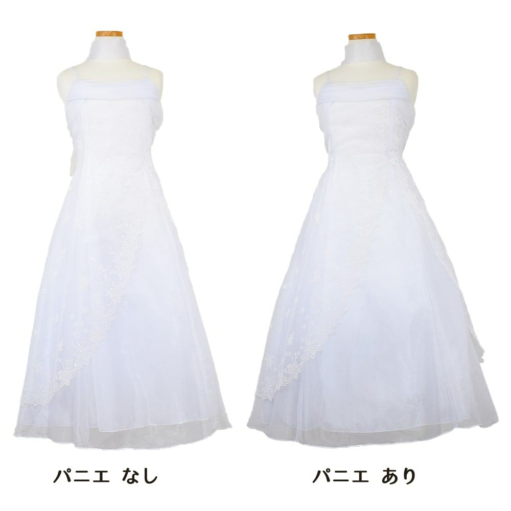 ピアノ発表会や結婚式にぴったりのホワイトカラーの女の子用キッズドレス。シンプルで美しいシルエットが魅力のAngel's Closetの子供ドレス レンタル商品（【レンタル】キャビアビーズ＆イリュージョンオーガンジーロングドレス(HC1215)ホワイト）｜画像6