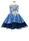 ピアノ発表会や結婚式にぴったりのブルーカラーの女の子用キッズドレス。シンプルで美しいシルエットが魅力のAngel's Closetの子供ドレス レンタル商品（【レンタル】ハイ＆ローブルーオーシャンスパンコールドレス(YP193)オーシャンブルー）｜画像3