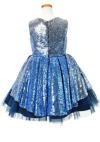 ピアノ発表会や結婚式にぴったりのブルーカラーの女の子用キッズドレス。シンプルで美しいシルエットが魅力のAngel's Closetの子供ドレス レンタル商品（【レンタル】ハイ＆ローブルーオーシャンスパンコールドレス(YP193)オーシャンブルー）｜画像5
