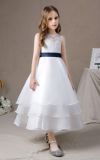 ピアノ発表会や結婚式にぴったりのネイビーカラーの女の子用キッズドレス。シンプルで美しいシルエットが魅力のAngel's Closetの子供ドレス レンタル商品（【レンタル】ネイビーリボン＆ティアードホワイトオーガンジーロングドレス(YP194)ホワイト）｜画像13