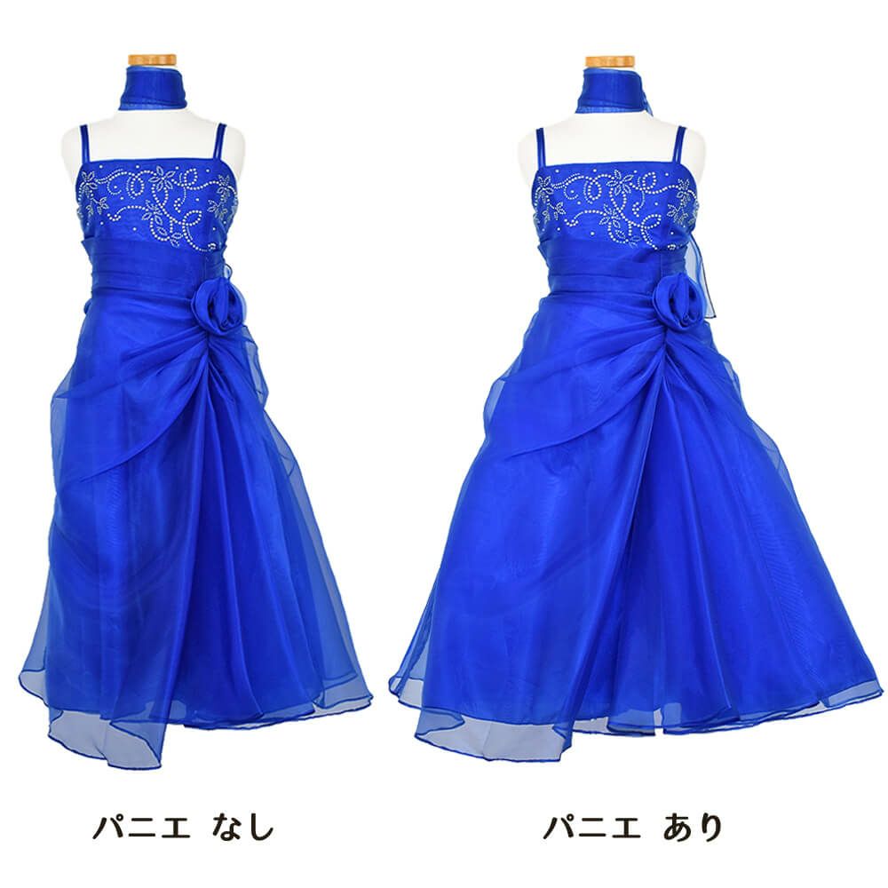 ピアノ発表会や結婚式にぴったりのブルーカラーの女の子用キッズドレス。シンプルで美しいシルエットが魅力のAngel's Closetの子供ドレス レンタル商品（【レンタル】ビーズ＆オーガンジーAラインドレス(HC801)ロイヤルブルー）｜画像6