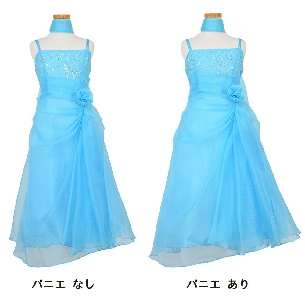 ピアノ発表会や結婚式にぴったりのカラーの女の子用キッズドレス。シンプルで美しいシルエットが魅力のAngel's Closetの子供ドレス レンタル商品（【レンタル】ビーズ＆オーガンジーAラインドレス(HC801)ターコイズ）｜画像6