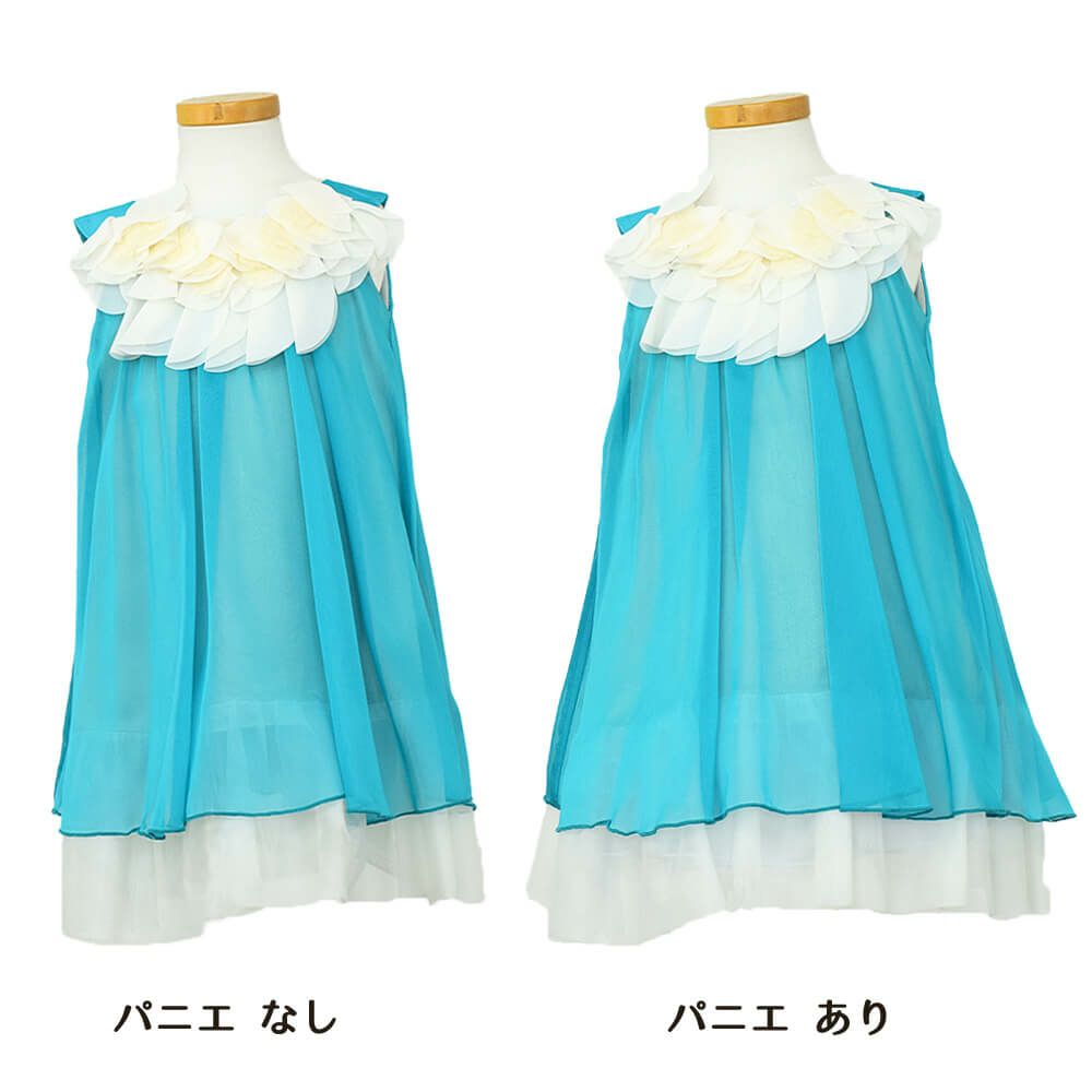 ピアノ発表会や結婚式にぴったりのカラーの女の子用キッズドレス。シンプルで美しいシルエットが魅力のAngel's Closetの子供ドレス レンタル商品（【レンタル】シフォンフラワーAラインドレス(KD284)アクア）｜画像6