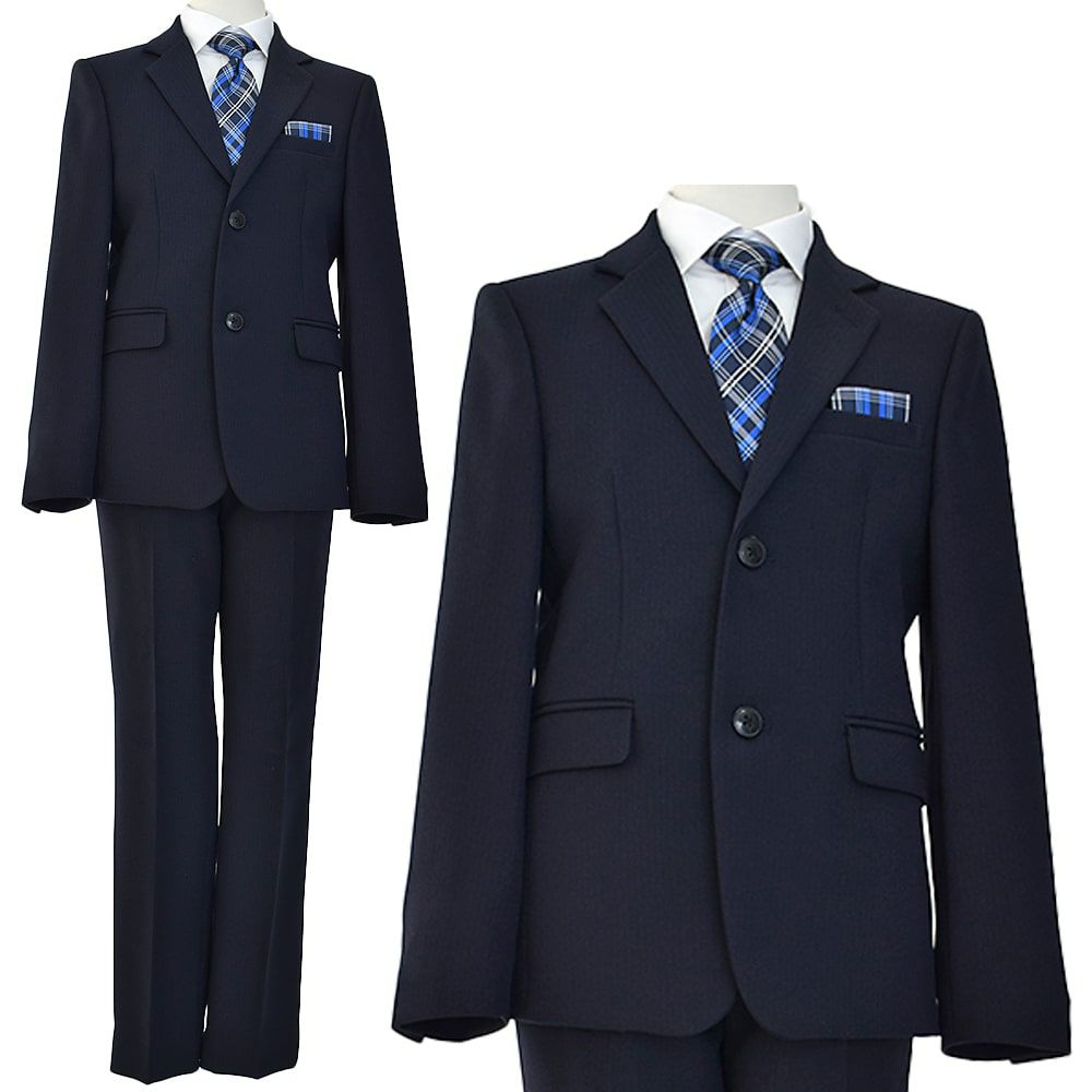 特別な日にぴったりのネイビーカラーの男の子用フォーマルスーツ。シンプルで美しいシルエットが魅力のAngel's Closetの子供フォーマル レンタル商品（【レンタル】ヘリンボーン織り2つボタンスーツ5点セット(CAT525611)ネイビー）｜画像2