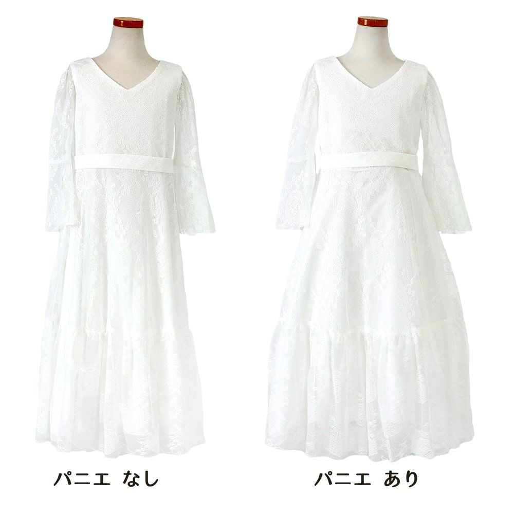 ピアノ発表会や結婚式にぴったりのホワイトカラーの女の子用キッズドレス。シンプルで美しいシルエットが魅力のAngel's Closetの子供ドレス レンタル商品（【レンタル】フラッタースリーブ総レースロングドレス(YP219)ホワイト）｜画像6