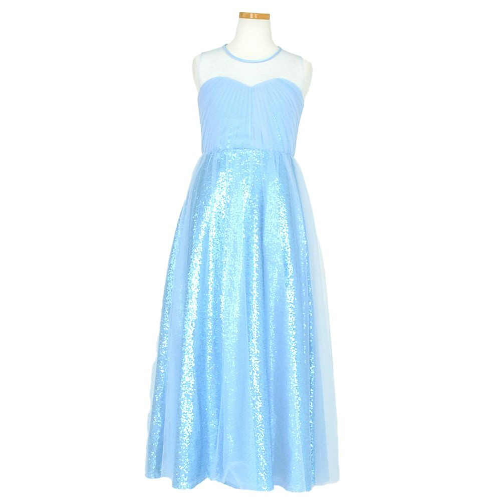 ピアノ発表会や結婚式にぴったりのブルーカラーの女の子用キッズドレス。シンプルで美しいシルエットが魅力のAngel's Closetの子供ドレス レンタル商品（【レンタル】ビスチェ風スパンコール＆チュールロングドレス（YP221） ベビーブルー）｜画像2